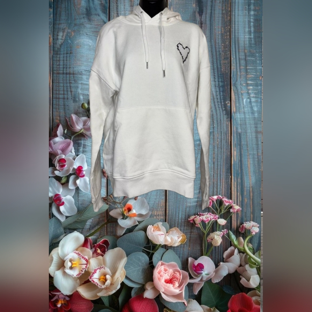 NWT The Kooples White Heart Patch Hoodie Women’s Size 1(4).
